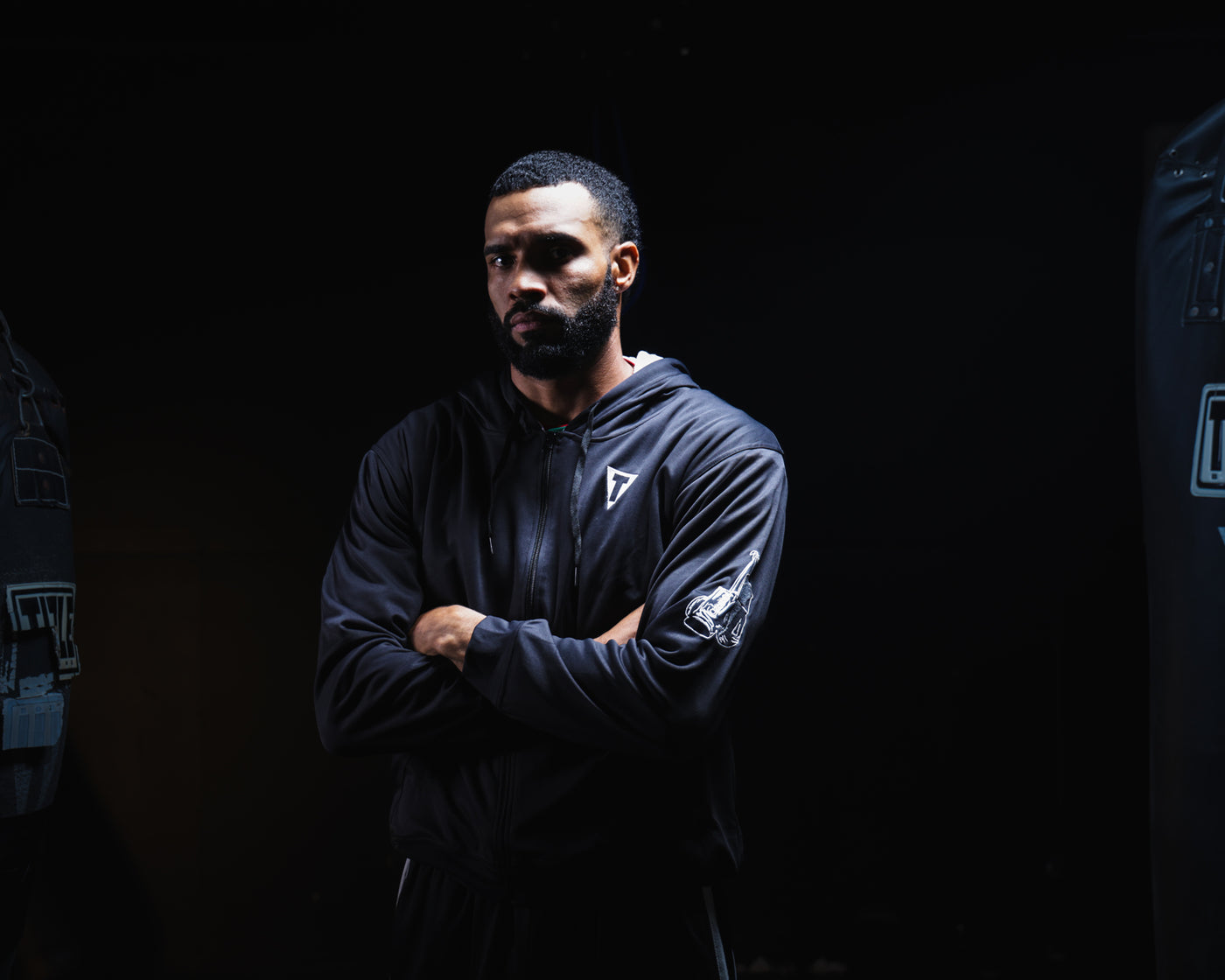 variant:black/white::TITLE Boxing Thermal Insulated Roadwork Hoodie on athlete in the gym