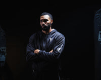 variant:black/white::TITLE Boxing Thermal Insulated Roadwork Hoodie on athlete in the gym