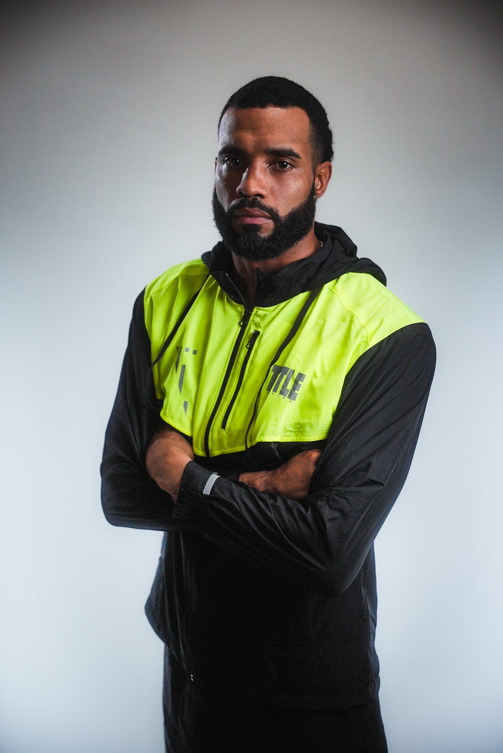 variant:Black/Hi-Vis Yellow::TITLE Boxing Lightweight Road Work Jacket on athlete