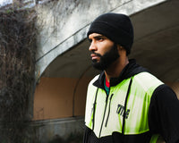 variant:Black/Hi-Vis Yellow::TITLE Boxing Lightweight Road Work Jacket on athlete outside