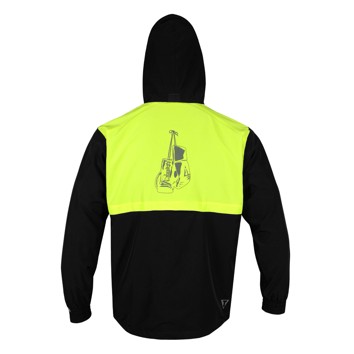 variant:Black/Hi-Vis Yellow::TITLE Boxing Lightweight Road Work Jacket with hoodie up back view