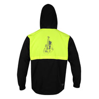 variant:Black/Hi-Vis Yellow::TITLE Boxing Lightweight Road Work Jacket with hoodie up back view