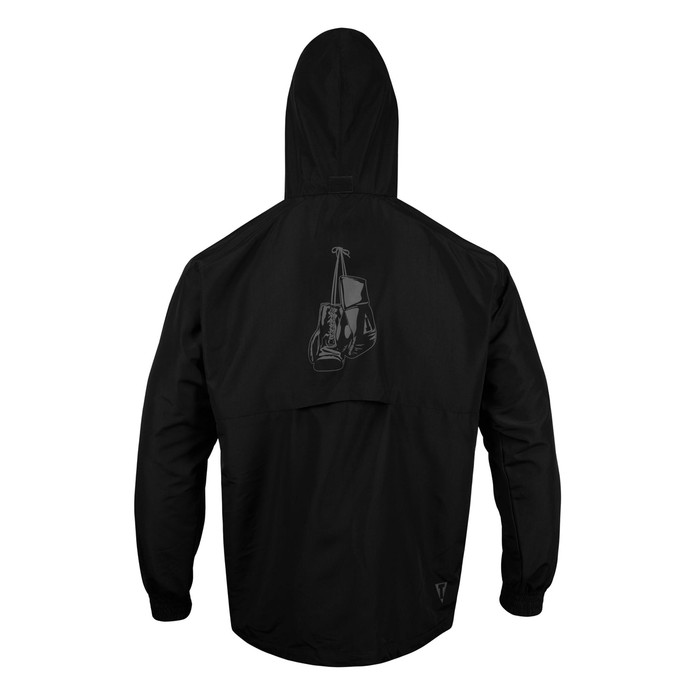 variant:Black::TITLE Boxing Lightweight Road Work Jacket with hoodie up back view