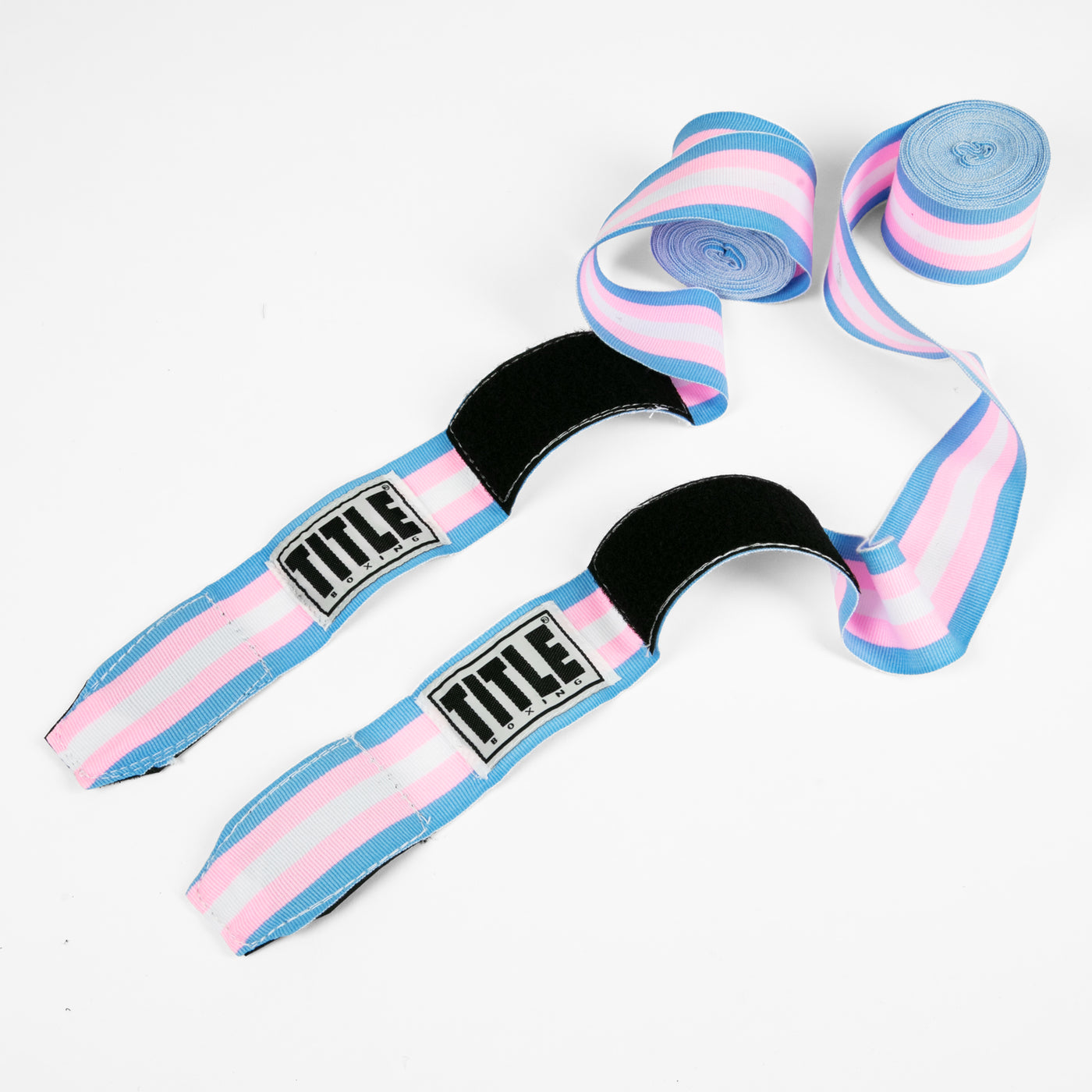 variant:blue/white::TITLE Boxing Select 180" Semi Elastic Mexican Hand Wraps unrolled pair view