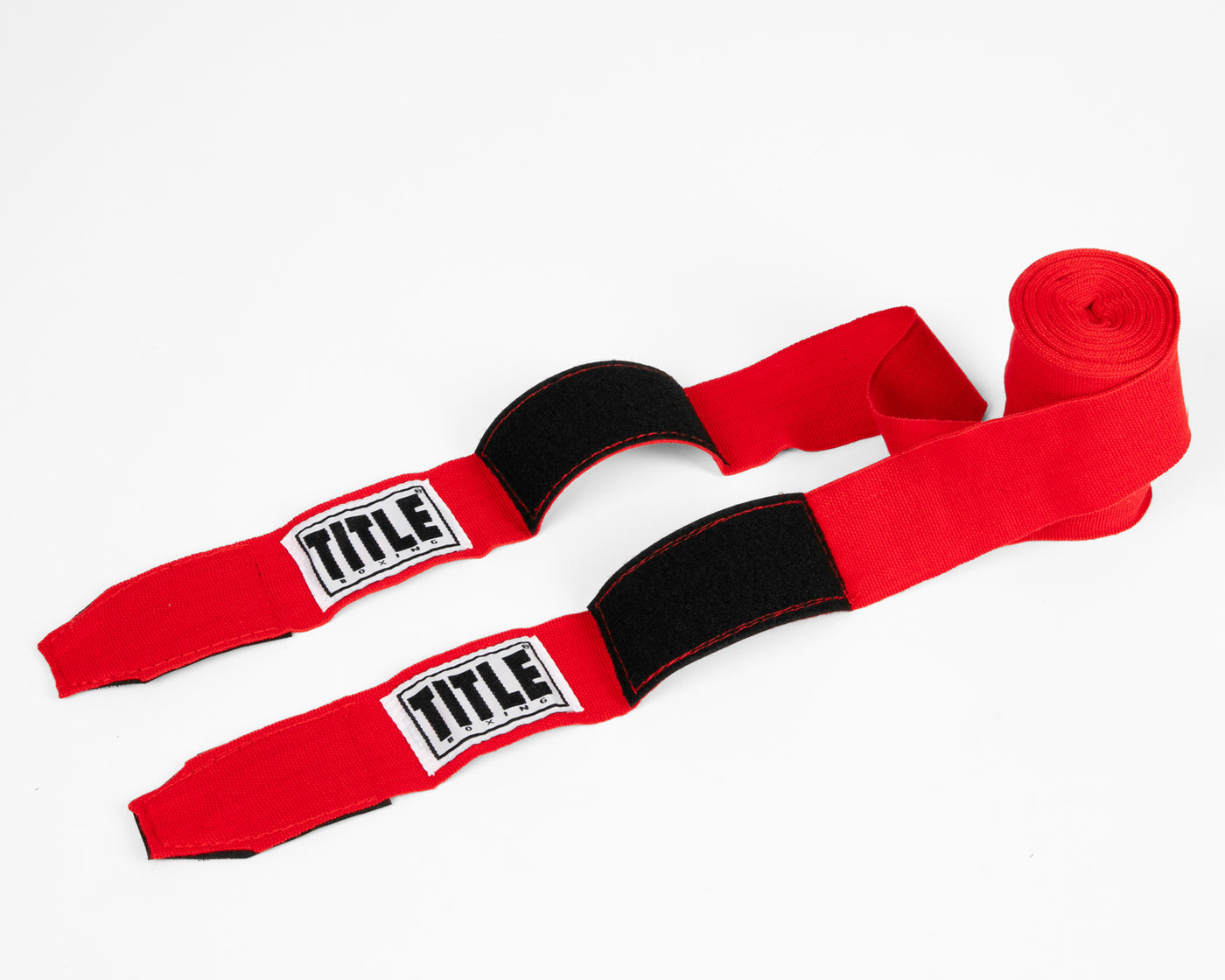 variant:red::TITLE Boxing Select 180" Semi Elastic Mexican Hand Wraps unrolled pair view