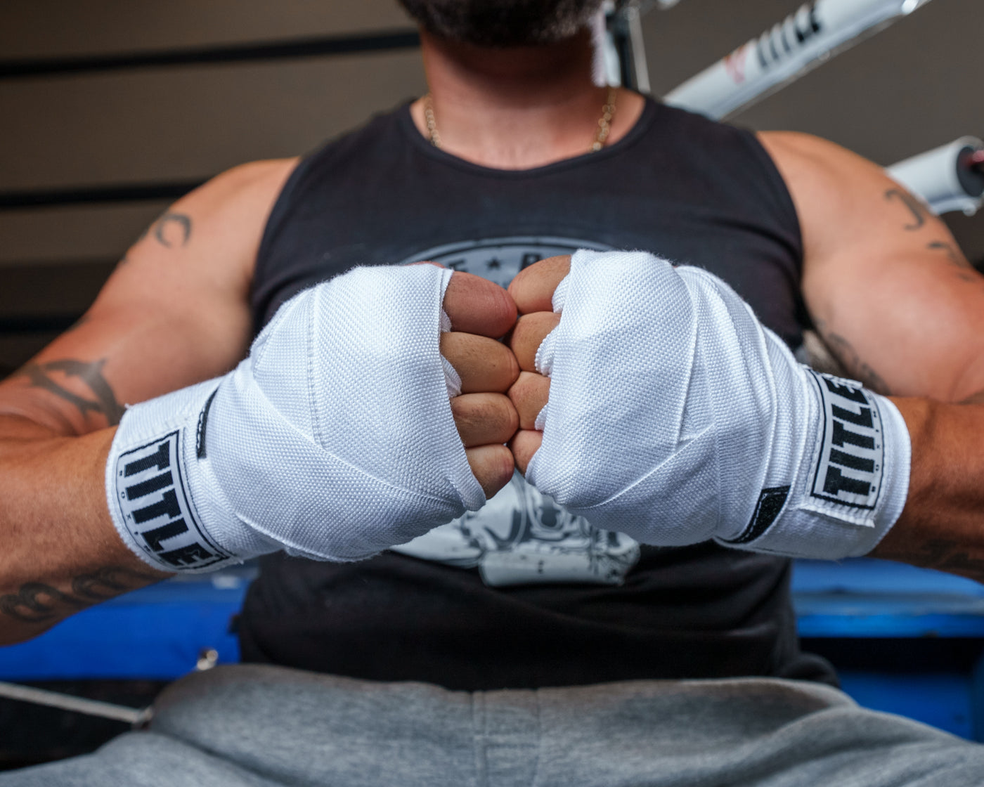 variant:white::TITLE Boxing Select 180" Semi Elastic Mexican Hand Wraps guys wraps together