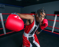 variant:red/white/black::TITLE Boxing Momentum Amateur Boxing Set boy right jab pose