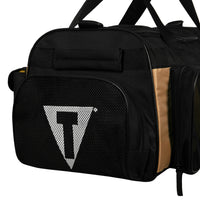 variant:black/beige::TITLE Boxing Active Duffle Bag mesh side pocket closeup
