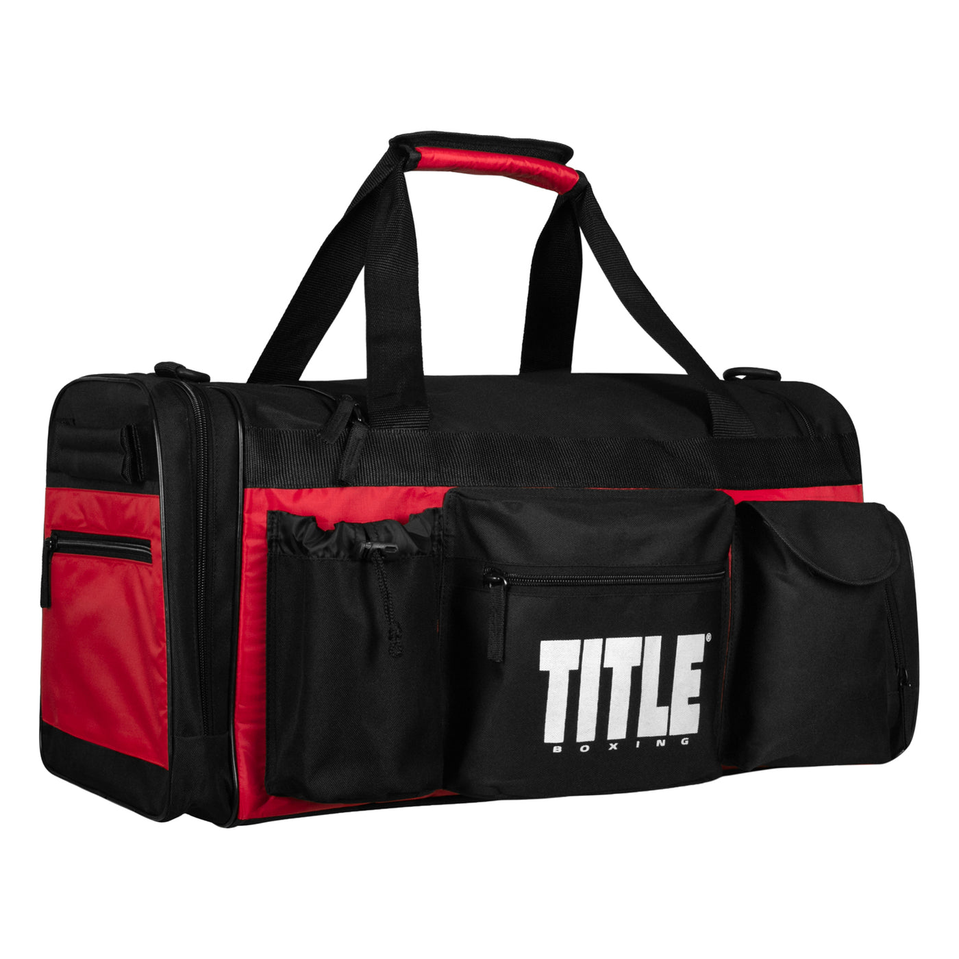 variant:black/red::TITLE Boxing Active Duffle Bag pockets side view