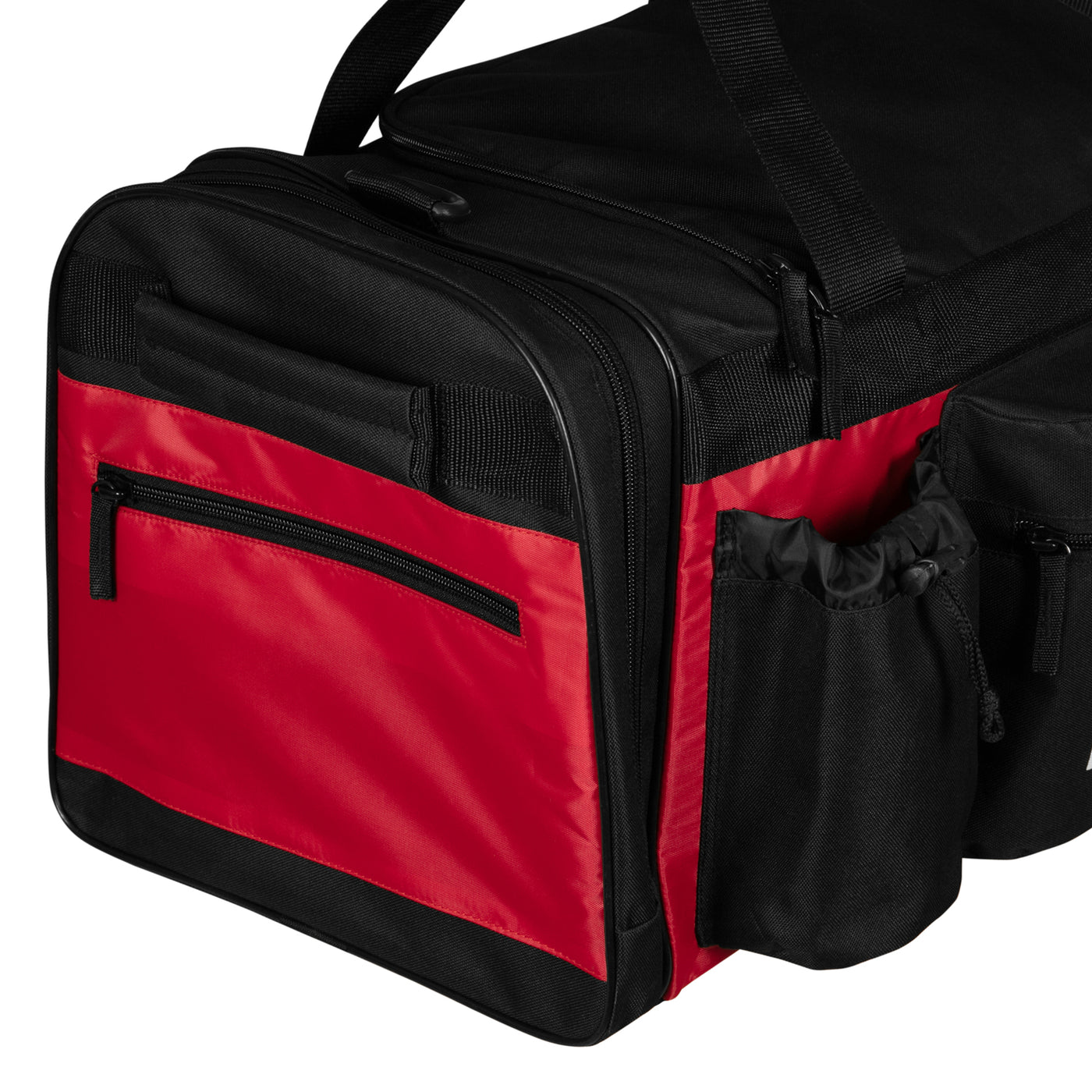 variant:black/red::TITLE Boxing Active Duffle Bag side pocket closeup