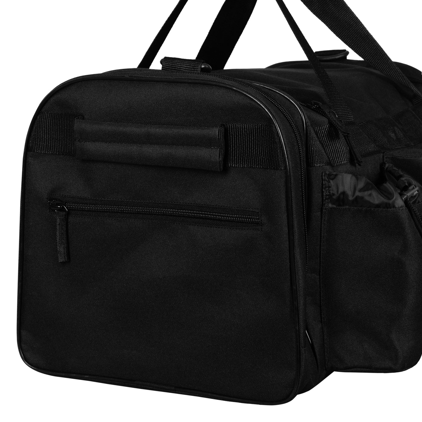 variant:black::TITLE Boxing Active Duffle Bag side pocket closeup