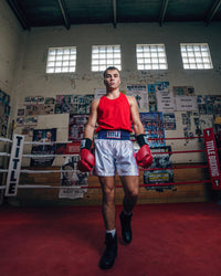 variant:red::TITLE Boxing Aerovent Elite Racerback Boxing Jersey 2.0 guy hands down boxing stance