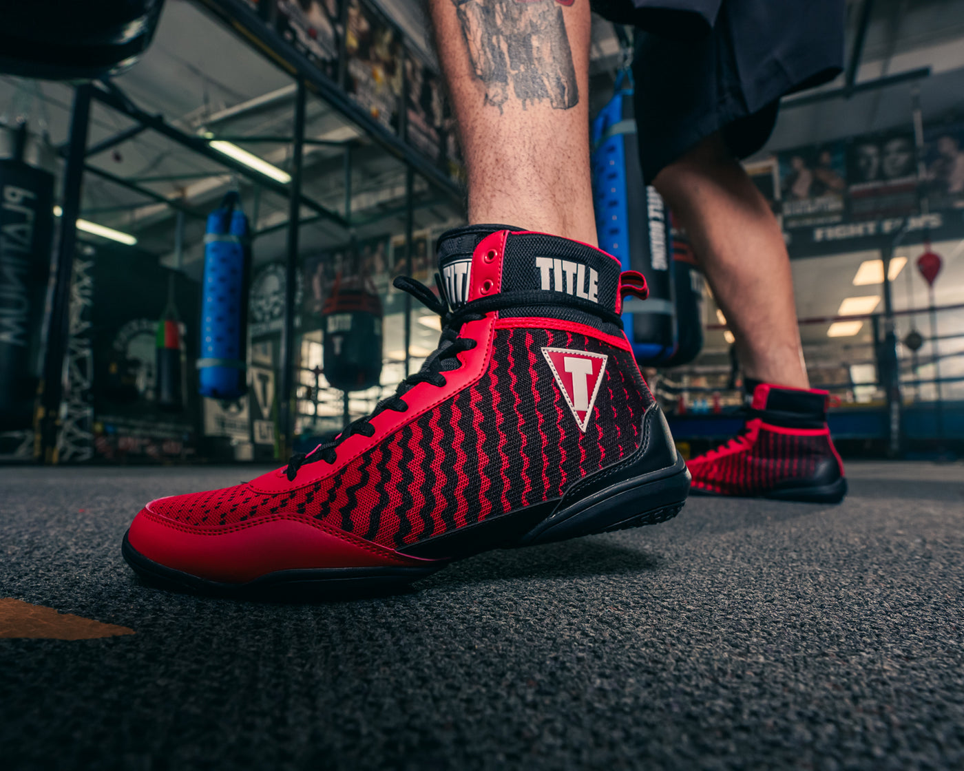 variant:Black/Red::TITLE Boxing Predator II Shoes 2.0  close up of shoe from left foot side angle
