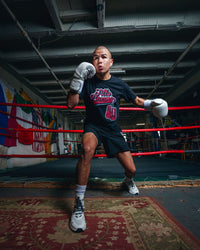 variant:black::TITLE Boxing Classic Script Performance Tee man boxing stance
