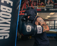 variant:lifestyle::TITLE Boxing Weighted Headgear guy punching a bag