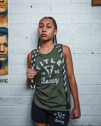 variant:green::TITLE Boxing Women's Distressed Label Muscle Tank with jump rope