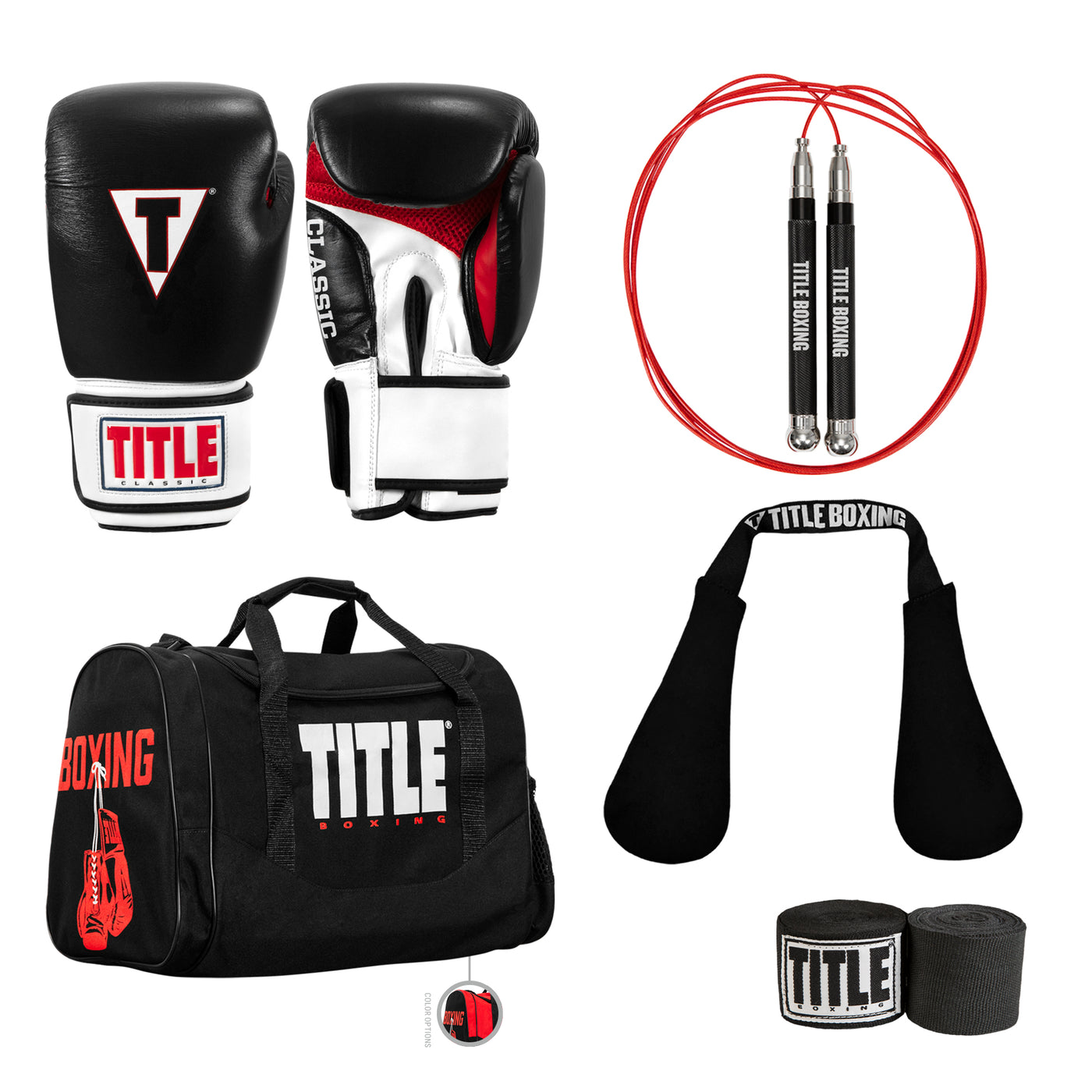 TITLE Classic Leather Super Bag Boxing Gloves 2.0 - Color:Black/White/Red::TITLE Boxing Bag Glove Workout Bundle