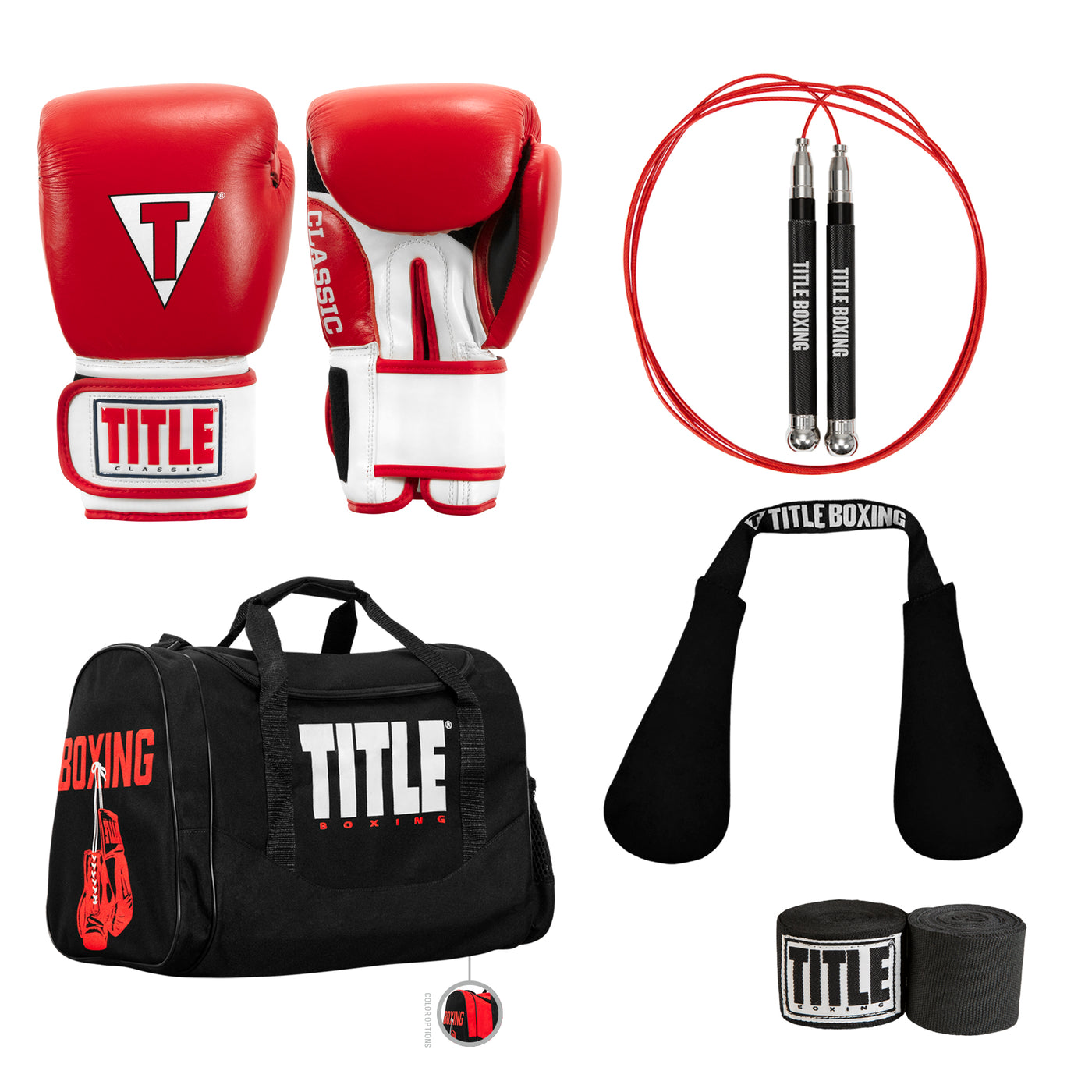 TITLE Classic Leather Super Bag Boxing Gloves 2.0 - Color:Red/White/Black::TITLE Boxing Bag Glove Workout Bundle