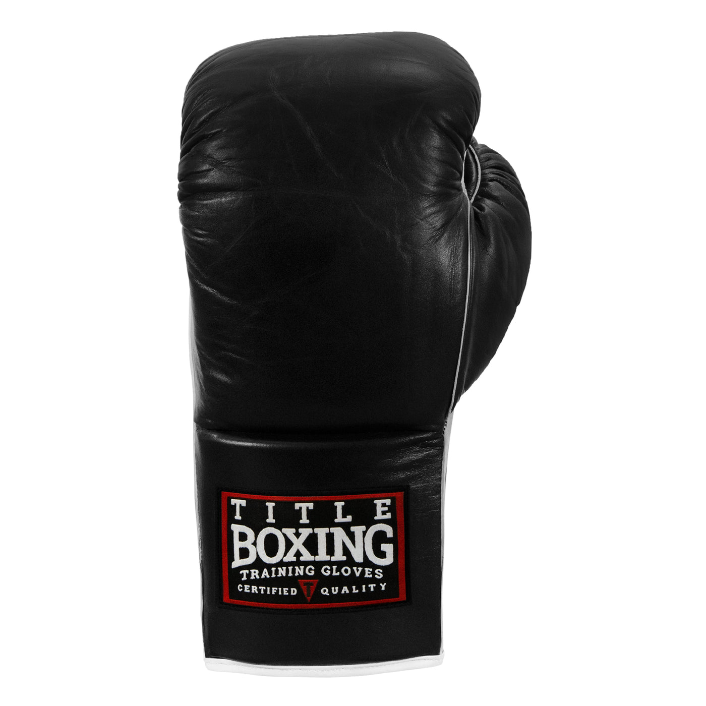 variant:black::TITLE Boxing Old School Leather Lace-Up Sparring Gloves front view