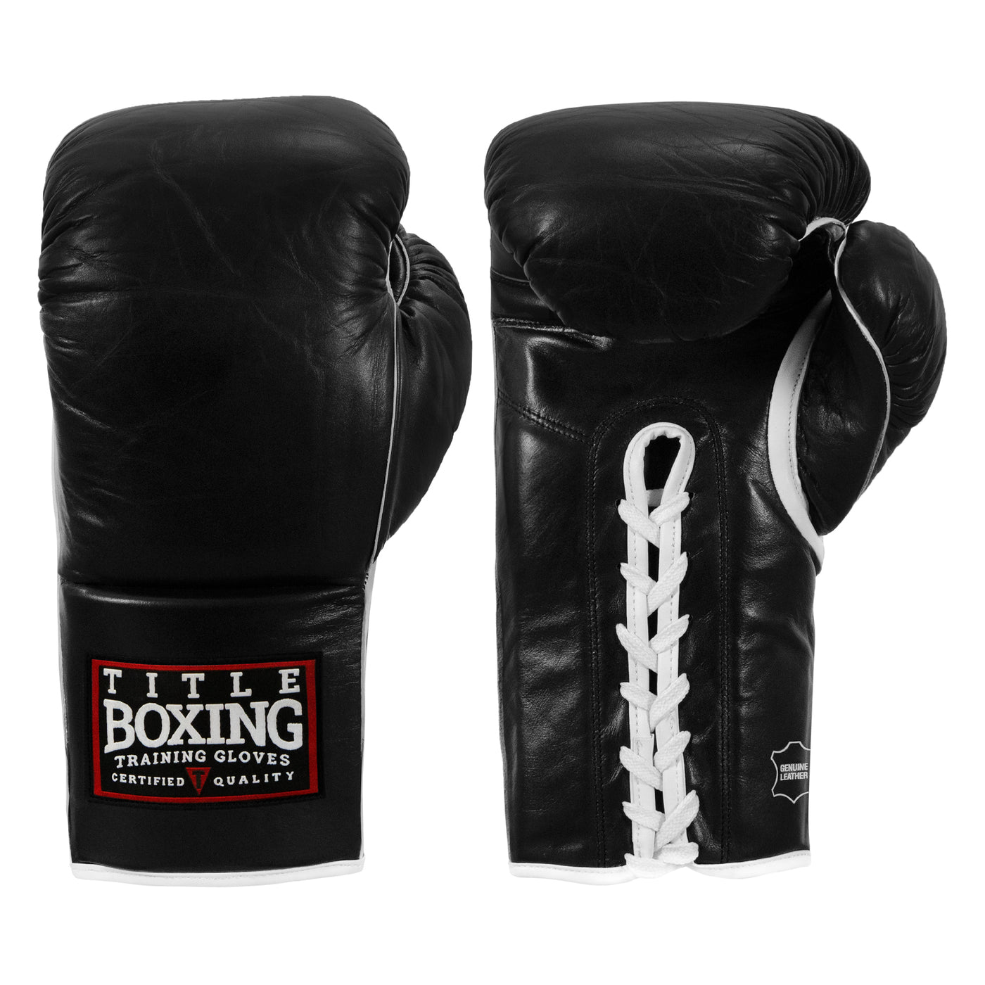 color:Black::TITLE Boxing Old School Leather Lace-Up Sparring Gloves main view