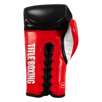 variant:Black/Red/White::TITLE Boxing Pro Style Youth Lace Training Gloves palm view