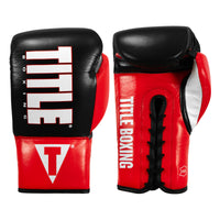 color:Black/Red/White::TITLE Boxing Pro Style Youth lace Training Gloves main view