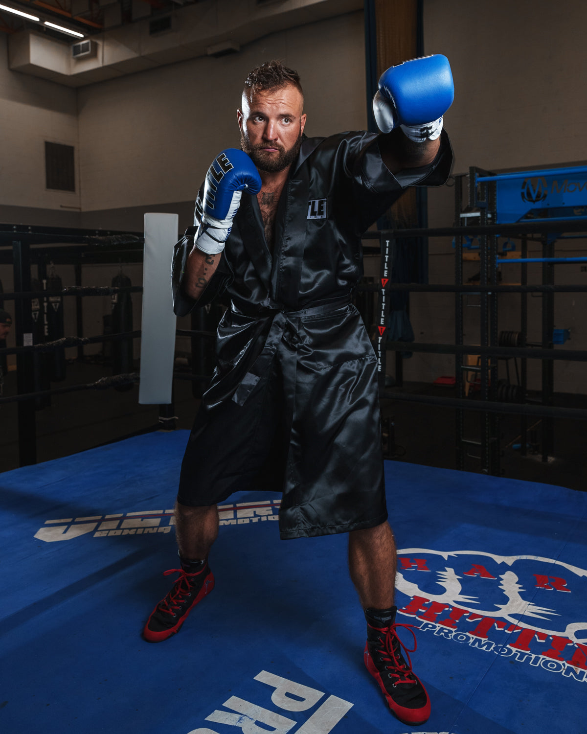 variant:black::TITLE Boxing Stock Full Length Robe 3.0 guy left jab