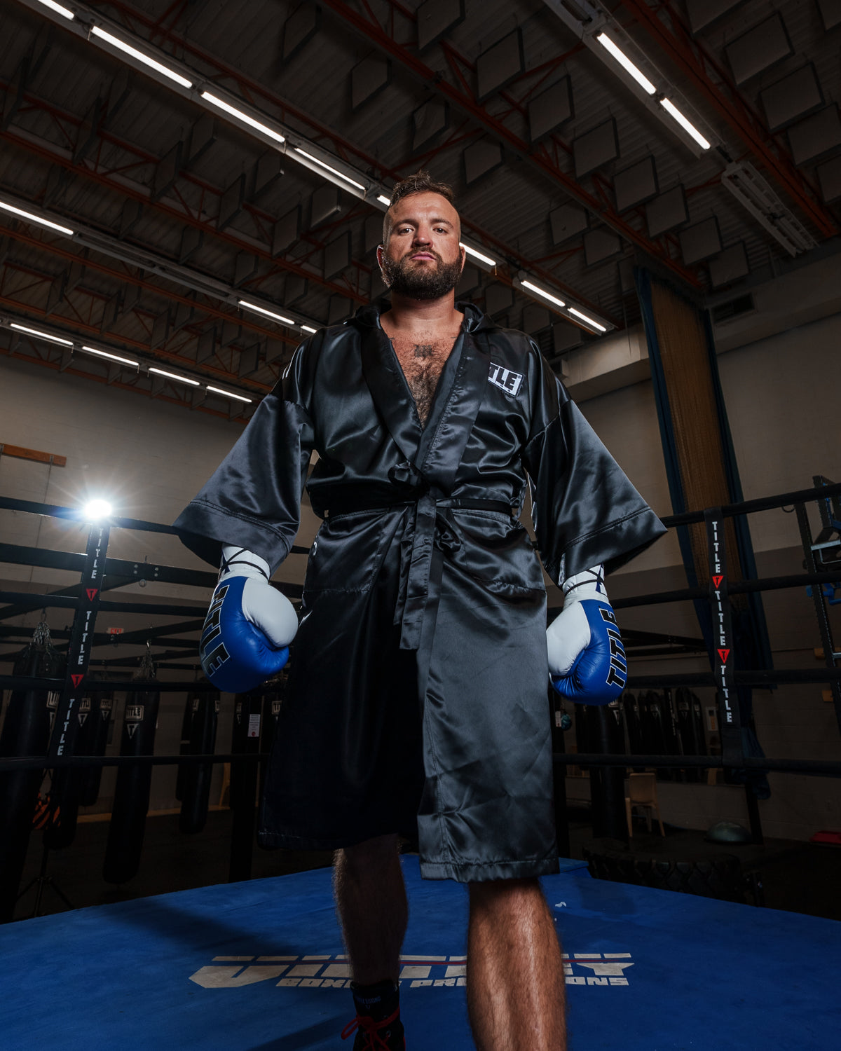 variant:black::TITLE Boxing Stock Full Length Robe 3.0 guy posing as standing