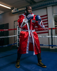 variant:red/white::TITLE Boxing Stock Full Length Robe 3.0 BOXING STANCE