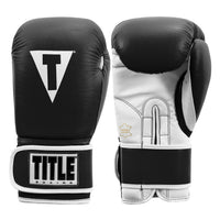 variant:black/white::TITLE Boxing Leather Sparring Bundle gloves front and back view