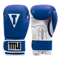 variant:blue/white::TITLE Boxing Leather Sparring Bundle gloves front and back view