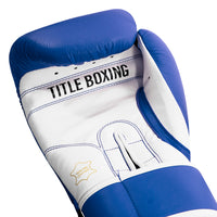 variant:blue/white::TITLE Boxing Leather Sparring Bundle single glove palm view closeup