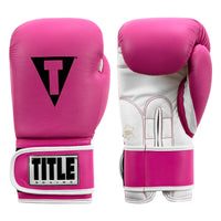 variant:pink/white::TITLE Boxing Leather Sparring Bundle gloves front and back view