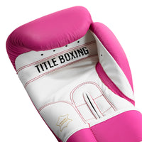 variant:pink/white::TITLE Boxing Leather Sparring Bundle single glove palm view closeup