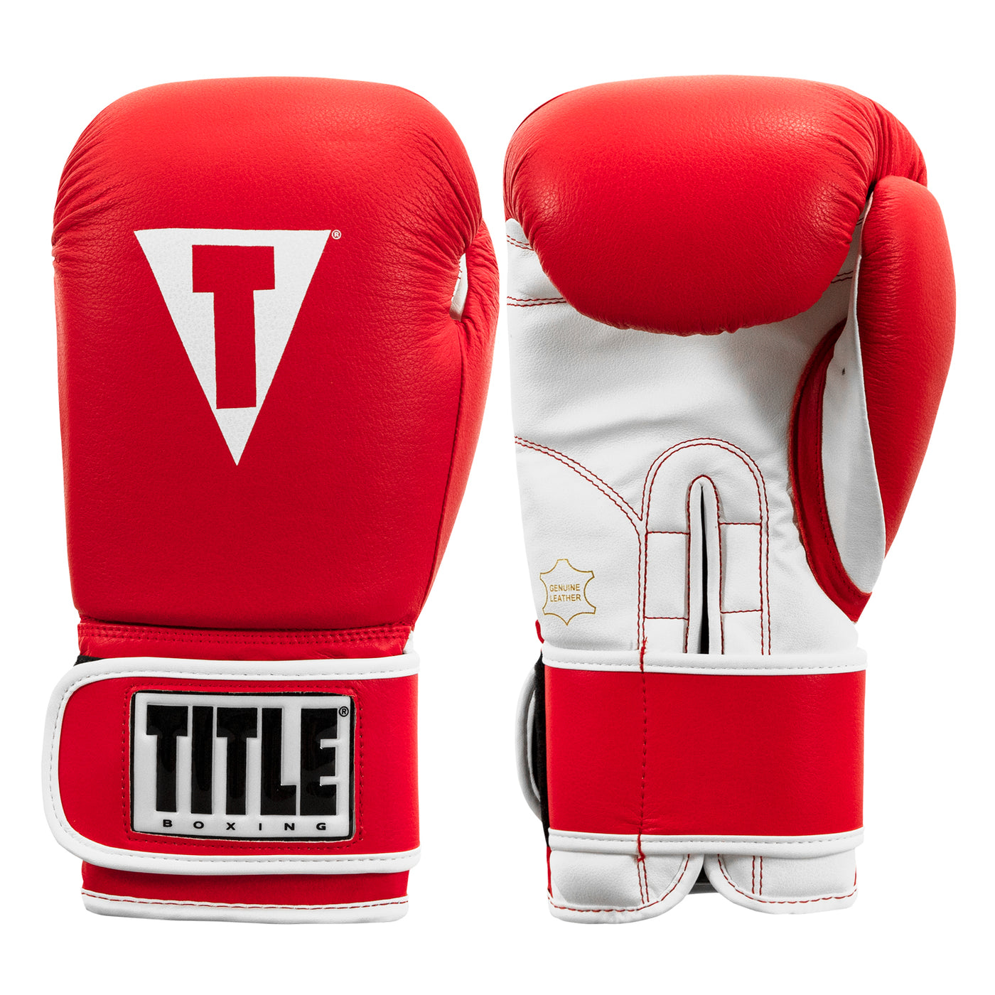 variant:red/white:TITLE Boxing Leather Sparring Bundle gloves front and back view