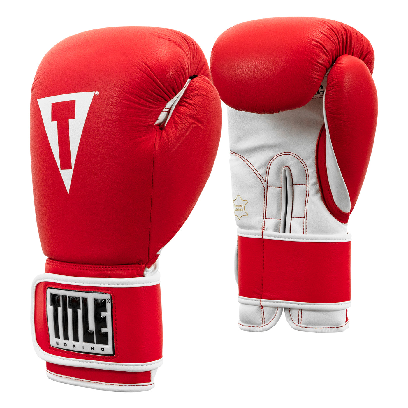 variant:red/white::TITLE Boxing Leather Sparring Bundle gloves side by side view
