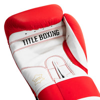 variant:red/white::TITLE Boxing Leather Sparring Bundle single glove palm view closeup