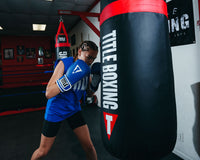 variant:Blue/White::TITLE Boxing Pro Style Leather Training Gloves 3.0 lady boxing stance bag