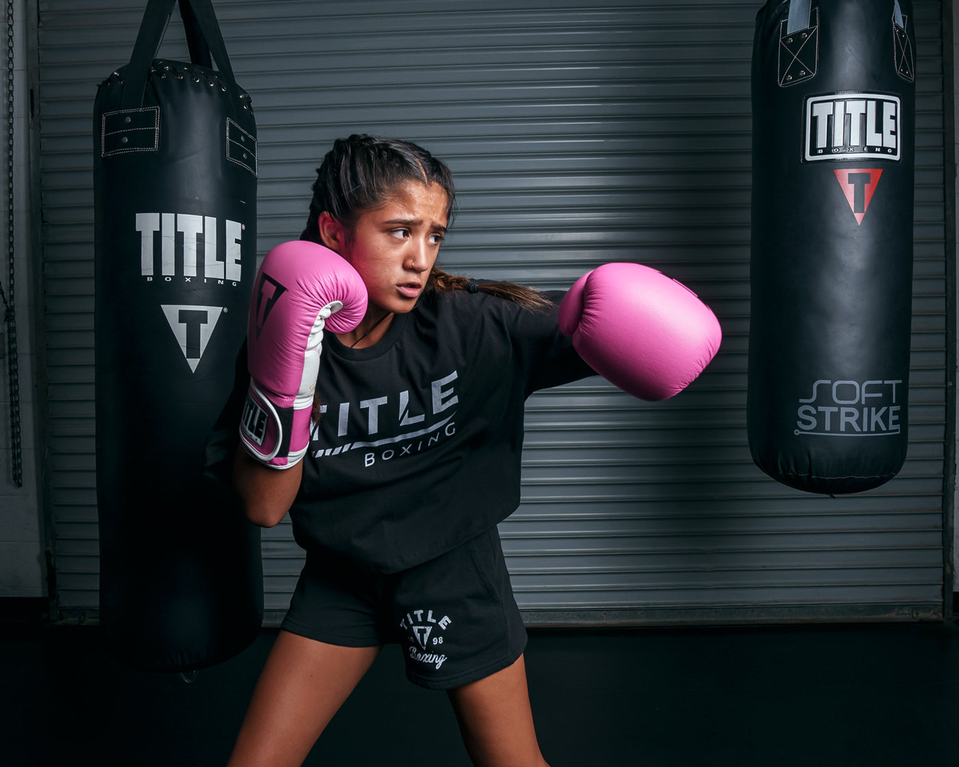 variant:Hot Pink/White::TITLE Boxing Pro Style Leather Training Gloves 3.0 girl shadow boxing