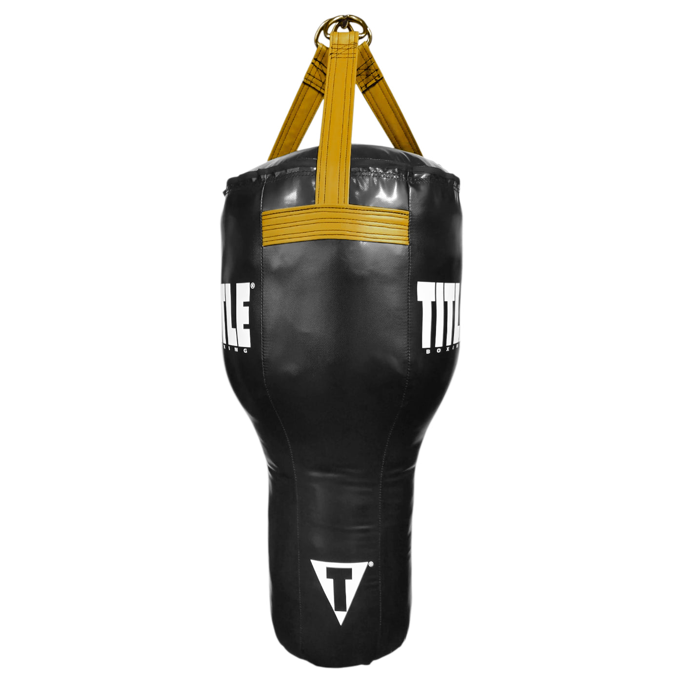 variant:Black/Gold::TITLE Boxing Made in the USA Angled Punching Bag side view