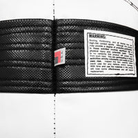 variant:Black/White::TITLE Boxing Made in the USA 135lb Thai Heavy Bag closeup of tags