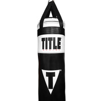 variant:Black/White::TITLE Boxing Made in the USA 135lb Thai Heavy Bag closeup pf top of bag