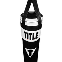 variant:Black/White::TITLE Boxing Made in the USA 135lb Thai Heavy Bag closeup of hanging straps