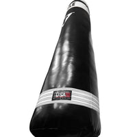 variant:Black/White::TITLE Boxing Made in the USA 135lb Thai Heavy Bag closeup of bottom of bag 