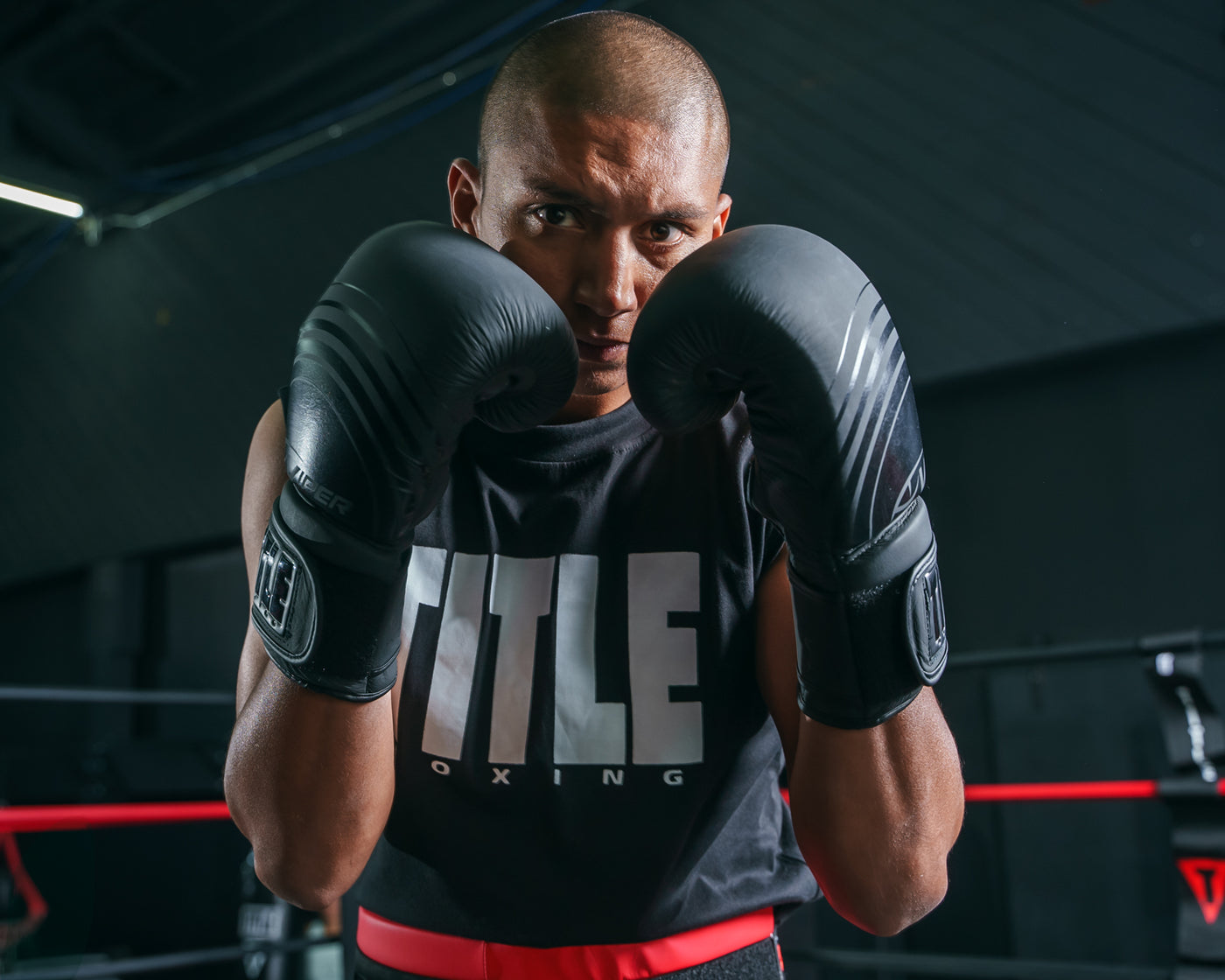 variant:Black::Viper by TITLE Boxing Select Training Gloves 2.0 guy posing in the gloves