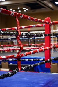 variant:red::TITLE Boxing Two-Sided Rope Spacers on ring clos eup