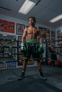 variant:Black/Green::WBC by TITLE Boxing Professional Boxing Trunks kid in trunks