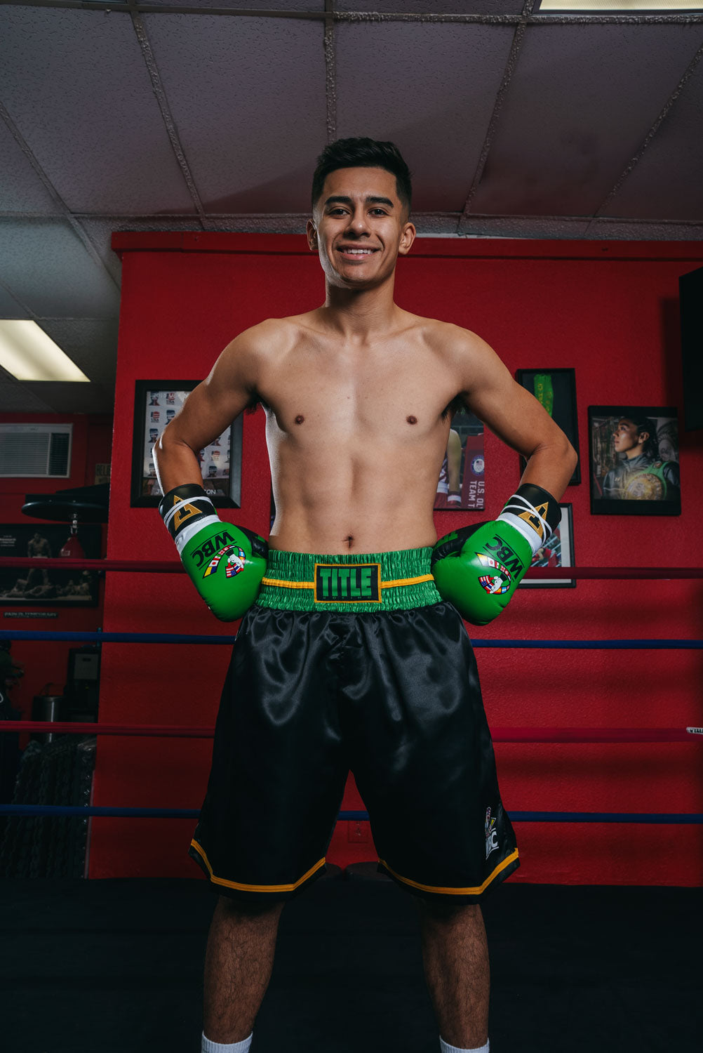 variant:Black/Green::WBC by TITLE Boxing Professional Boxing hands on hips