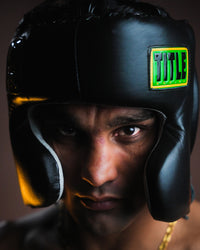 variant:Black::WBC by TITLE Boxing Sparring Headgear closeup on fighter