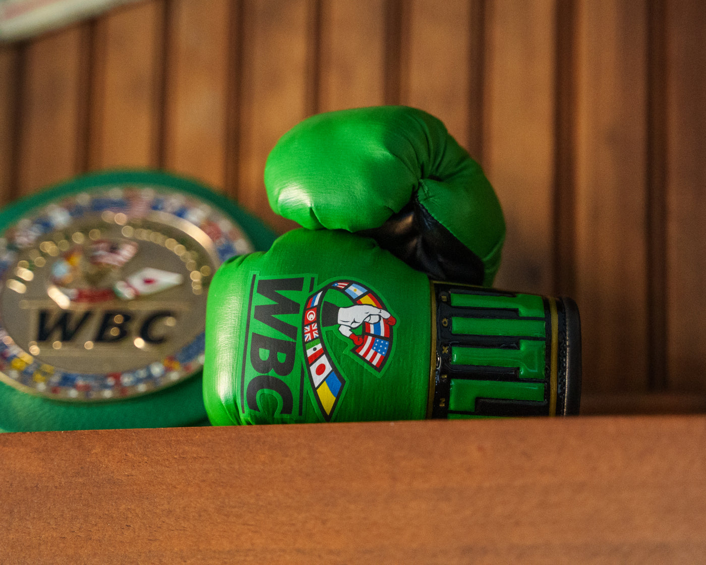 variant:lifestyle::WBC by TITLE Boxing Mini Boxing Gloves laying down